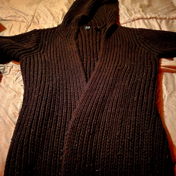 Long black hooded cardigan - Picture 1 of 2